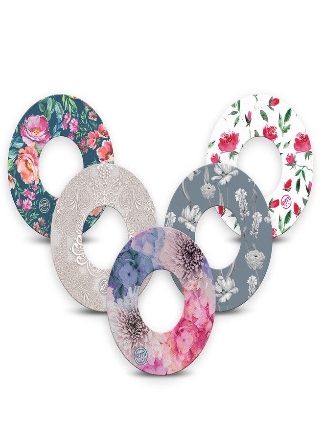 ExpressionMed - Adhesive Patch for Libre 2 and Lingo (5-Pack) - Made in The USA, Waterproof, Split Backing, CGM Tape (Frosty Floral Variety Pack) - Image 1